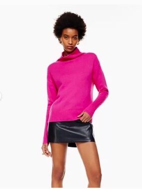 Aritzia Wilfred Cyprie Mock Neck Sweater 100% Merino Wool in Barbie Pink
